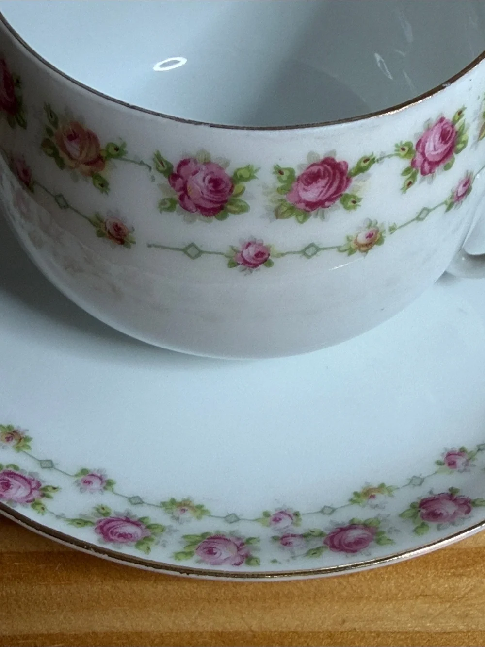 Antique PK Silesia Vintage Rose Teacup & Saucer Set Germany 1914